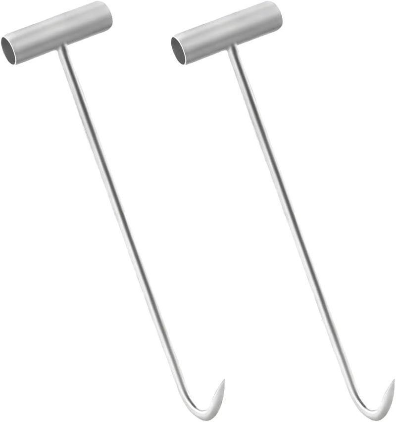 TWZKXC 2 Pack Meat Hook, T Hooks, 15.75 Inch Metal T Handle Meat Boning Hook, T Shaped Butcher Hooks for Kitchen Butcher Shop Restaurant BBQ Tool, High Temperature Quenching, High Strength, Silvery - Image 1